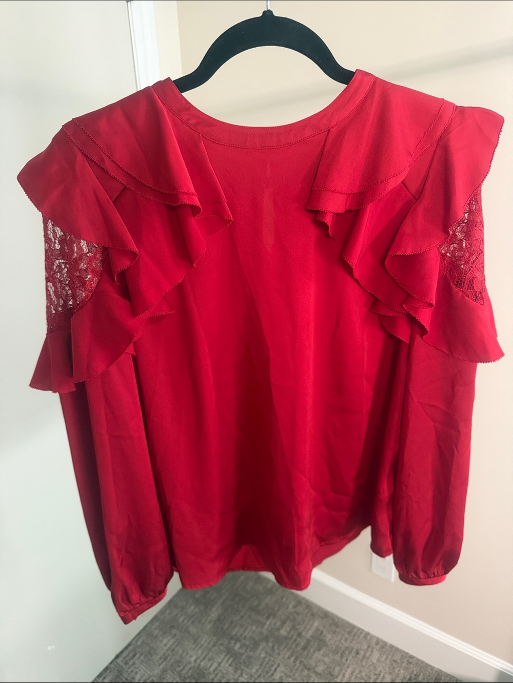 Worthington Red Ruffle Lace Sleeve Blouse